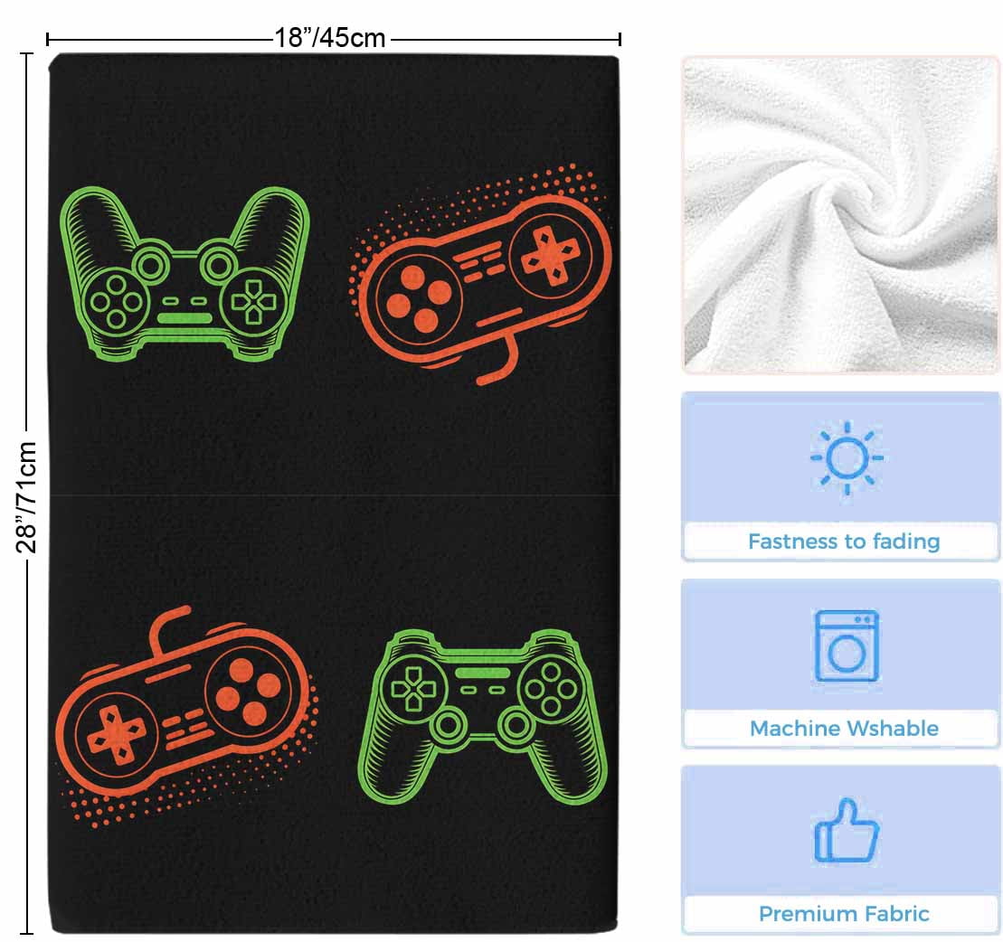 Game Controller Kitchen Towels Set of 2, Modern Art Gaming Handheld Black Soft Microfiber Dish Towels, Absorbent Quick-Dry Washable Dishcloths for Kitchen Cleaning, Drying Dishes, 18x28 Inches