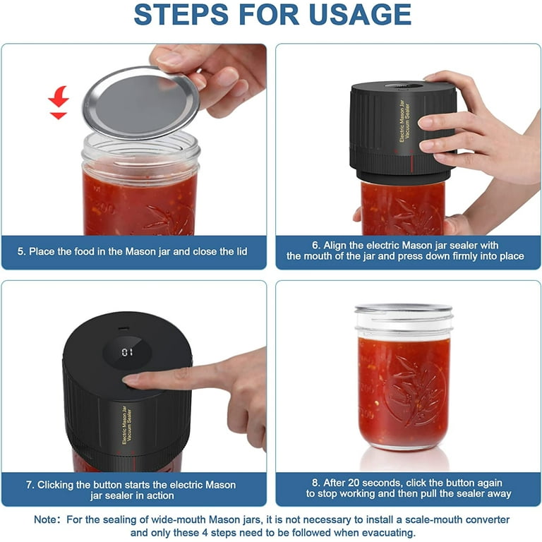 Electric Mason Cordless Vacuum Sealer Kit for Wide-Mouth & Regular-Mouth  Mason Jars, for Food Storage and Fermentation, Black