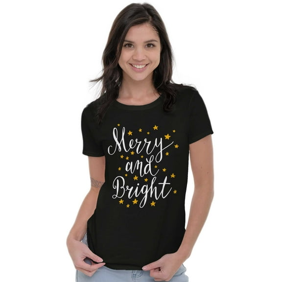 Christmas Merry and Bright Star Womens Slim Fit Graphic Tee Brisco Brands S