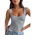 thumbnail image 2 of Camisa sin mangas ajustada, busto fruncido de color liso Camiseta sin mangas de color liso Camisa sin mangas con abertura lateral diseñada a medida, 2 of 6