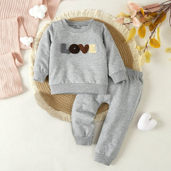 Toddlers Girls Boy Clothes Crewneck Sweatshirt Letter Print Long Sleeve Sweatshirt 2PC Cute Baby Girl Boy Outfits Set for Child Girl 18-24 Months