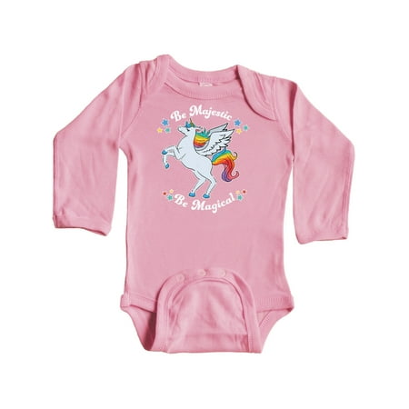 

Inktastic Rainbow Unicorn-Be Majestic Be Magical Gift Baby Boy or Baby Girl Long Sleeve Bodysuit
