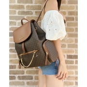 Michael Kors Jet Set Item Large Signature Pvc Chain Backpack Flap Book Bag (Brown Signature)