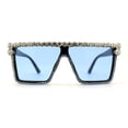 thumbnail image 2 of Full Crowned Rhinestone Flat Top Horned Diva Sunglasses Black Blue, 2 of 4
