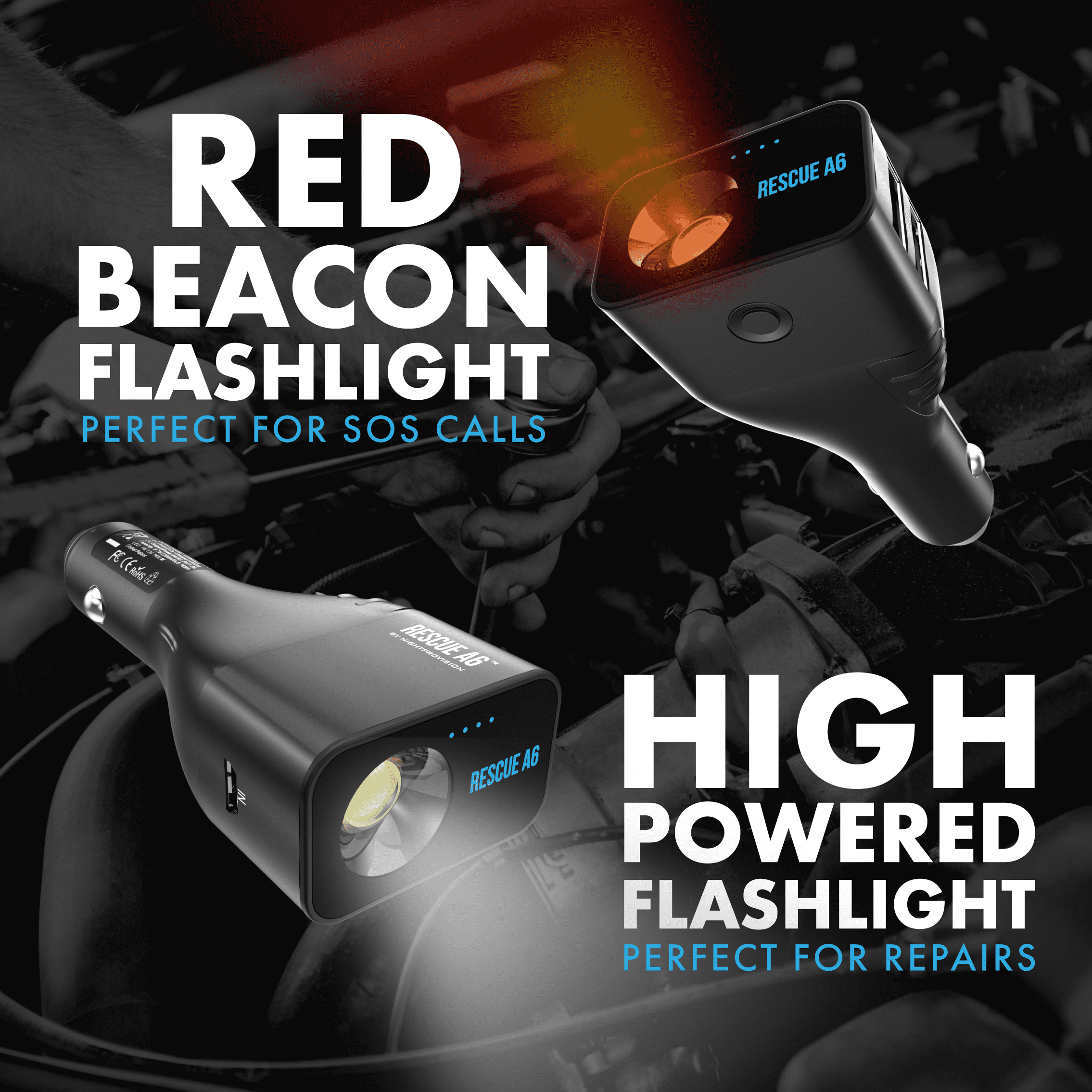 Rescue A6 Car Safety Device For Window Seat Belt USB Charger LED Flashlight