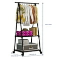 thumbnail image 3 of HioHa Portable Clothes Rack on Wheels with 2-Tier Shelves & Hooks - Stainless Steel Rolling Garment Rack for Clothing, Shoes, Laundry - Home, Office, Dorm Use (Black), 3 of 9