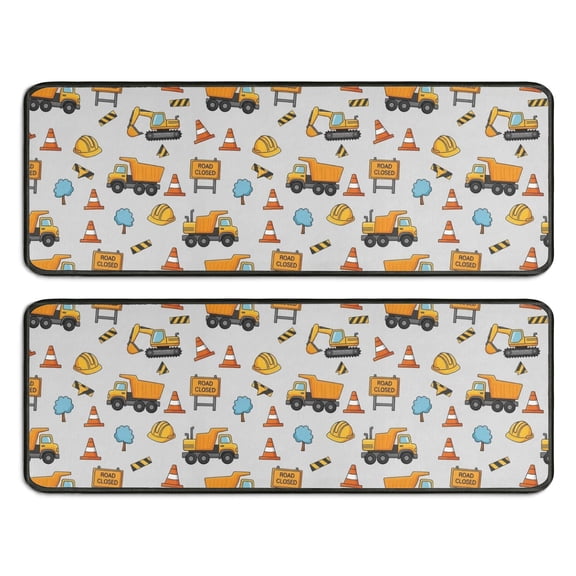 Kitchen Rugs Sets Of 2,Cartoon Construction Vehicles Helmets Anti Fatigue Kitchen Mat Rugs Non Slip Washable,Decorative Kitchen Floor Mats for Kitchen,Sink,Laundry,17"x47" 17"x47"