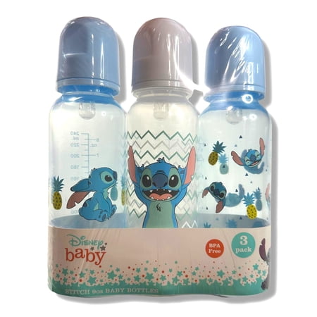 BABY BOTTLE SET 3 - BOYS 243 - DISNEY STITCH - BLUE WHITE - 9 oz BPA FREE