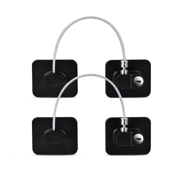 Cerradura de seguridad para niños, cerradura para refrigerador, 2 cerraduras de seguridad para niños con llaves Sin taladrar Cerraduras de seguridad con cable de acero inoxidable para cajón de