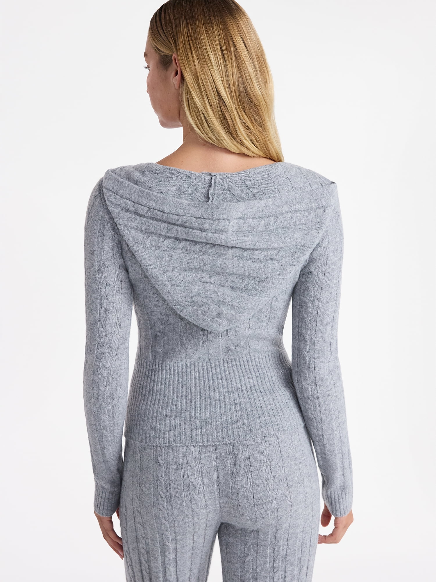 No Boundaries Cable Knit Sweater Hoodie, Lightweight, Women's