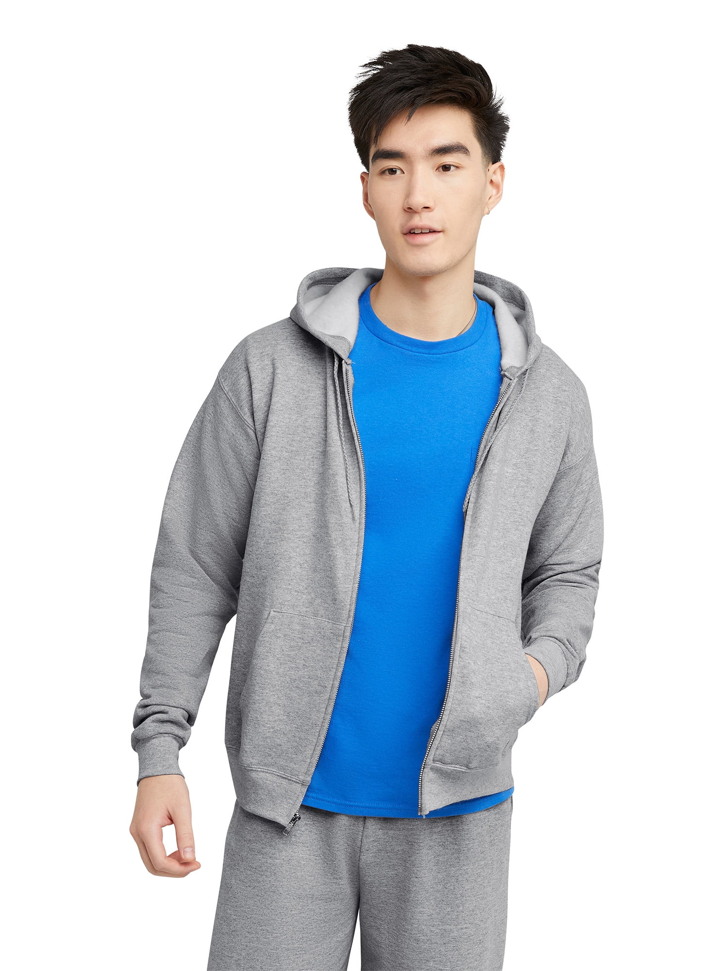 Hanes Essentials Men's EcoSmart Fleece Full Zip Hoodie, Sizes up to 3XL ...