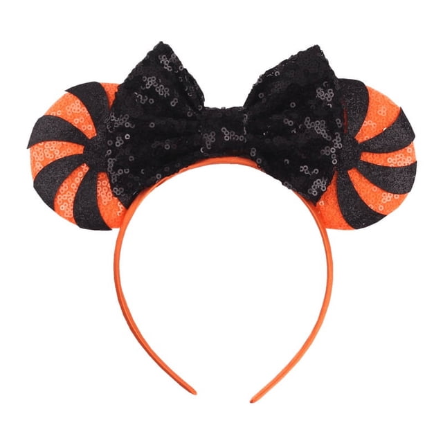 Diadema con orejas de ratón para mujer y niña, accesorios para el cabello con lazo de lentejuelas, diadema de Halloween con purpurina