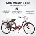 thumbnail image 3 of Schwinn Meridian Adult Tricycle Bike, Three Wheel Cruiser, 26-Inch Wheels, Low Step-Through Aluminum Frame, Adjustable Handlebars, Large Cruiser Seat, Rear Folding Basket, Single-Speed, Black Cherry, 3 of 5