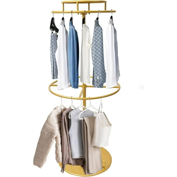 55in-height Rotatable Round Clothes Rack, 2-tier Retail Round Clothing Rack with 50lbs Loading, Floor-Standing Metal Circular Rack Rotating Garment Rack with Retail Display Table