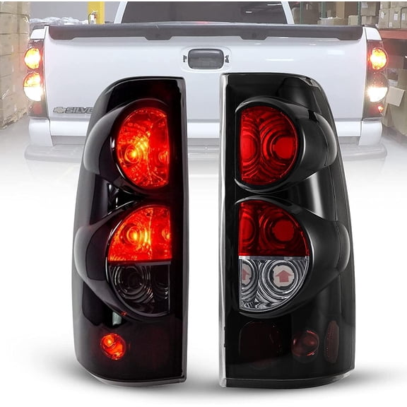 Tail Lights Pair for 1999-2006 Chevy Silverado 1500 2500 3500 99-03 GMC Sierra Black Housing/Smoke Lens Tail Lights 1 Pair Rear Lamps Replacement