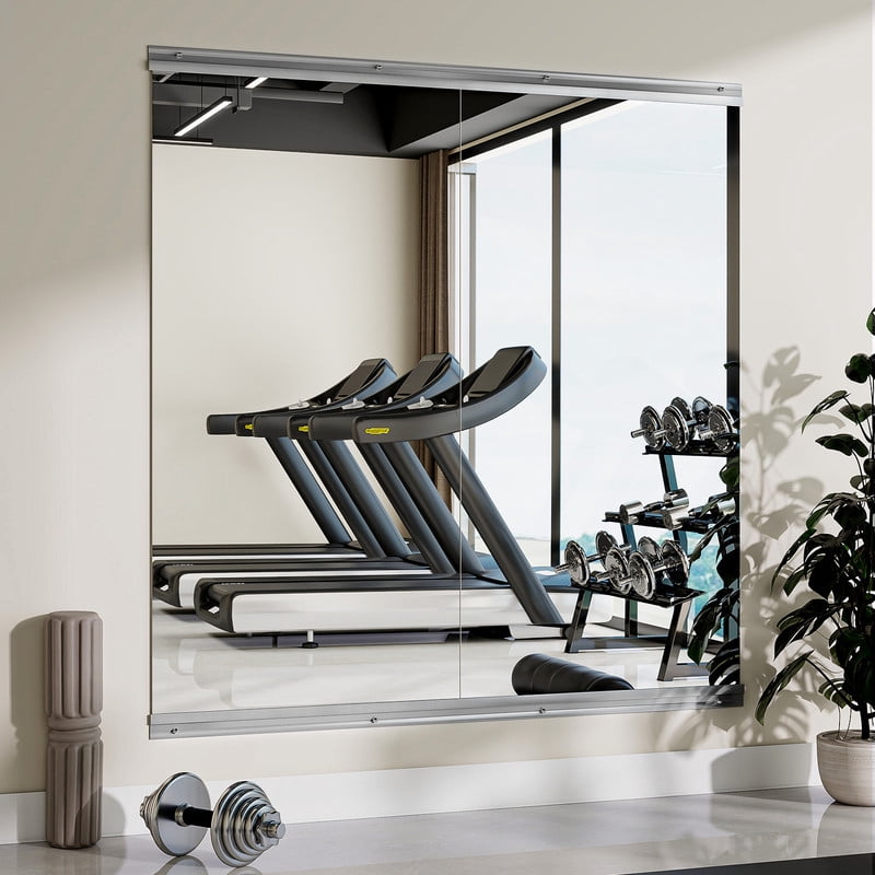 Easy4Home 33"x60"2-Pack Home Gym Mirror Tempered Glass Frameless Full Length Mirror Wall Mounted Yoga Mirror