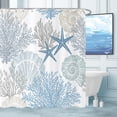 thumbnail image 3 of Nautical Coastal Shower Curtain, Blue Ocean Beach Seashell Starfish Themed Bathroom Curtain Waterproof Fabric Machine Washable with Hooks, 72" Wx72 L, 3 of 6