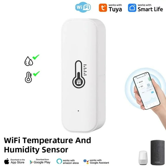WiFi Temperature and Humidity Sensor Indoor Humidity Sensor Battery Powered APP Monitoring For Alexa Google Home Voice