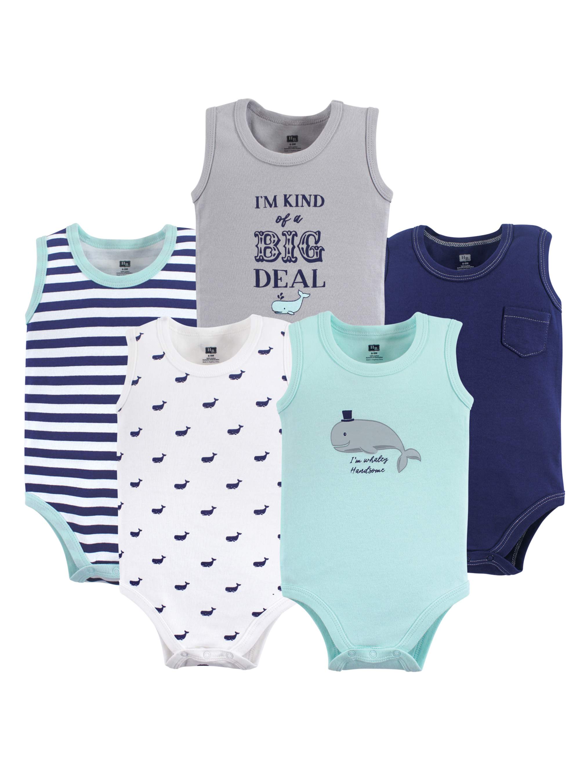 Hudson Baby Boy Sleeveless Bodysuits, 5pack