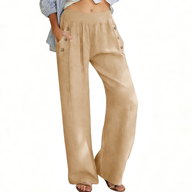TaTaai Women's Solid Color High Waisted Loose Wide Leg Pants With Elastic Waistband And Pocket Casual Pants Gift