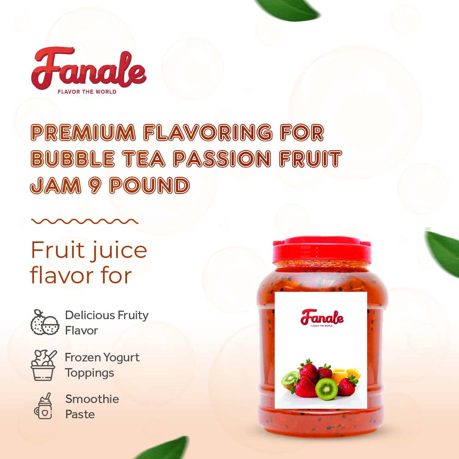 Fanale Premium Flavoring Jam for Bubble Tea | Passion Fruit Flavor Fruit Jam | for Boba Tea, Smoothie Paste, Slushes, Desserts | 9 pound (Pack of 1)