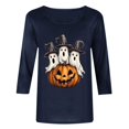 thumbnail image 3 of Funny Crewneck Tshirts Womens 3/4 Sleeve Halloween Graphic Tee Tops Cute Ghost Soft Loose Pullover Navy 2XL, 3 of 5