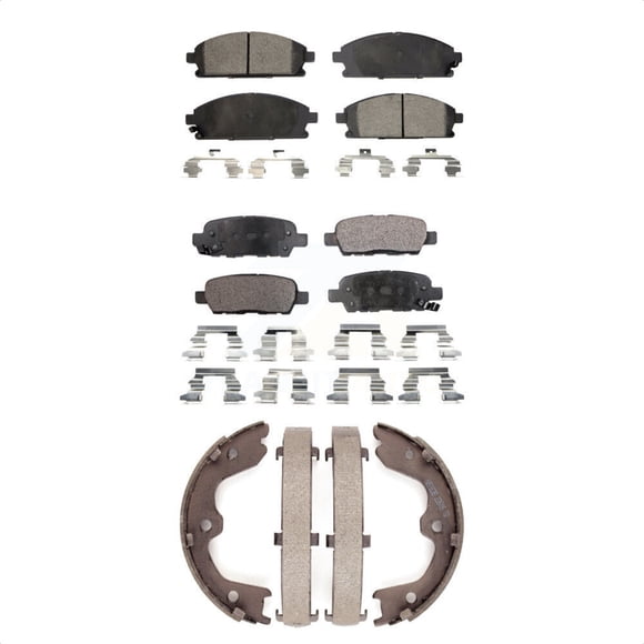 Transit Auto - Front Rear Semi-Metallic Brake Pads And Parking Shoes Kit For 2006-2007 Nissan Quest KFN-100510