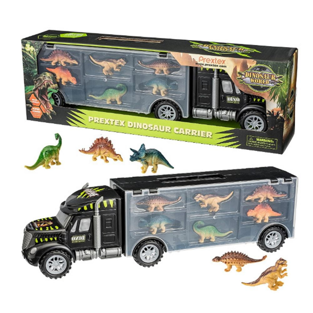 Dinosaur Truck Carry Case Transporter 6 Toy Figures Playset Kids Home Car Gift 