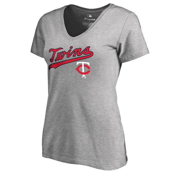 Women's Heather Gray Minnesota Twins Core Wahconah V-Neck T-Shirt