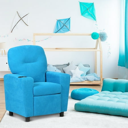 Childs Recliner Costway Kids Recliner Armchair Children's Furniture Sofa Seat Couch Chair w/Cup Holder Blue ()