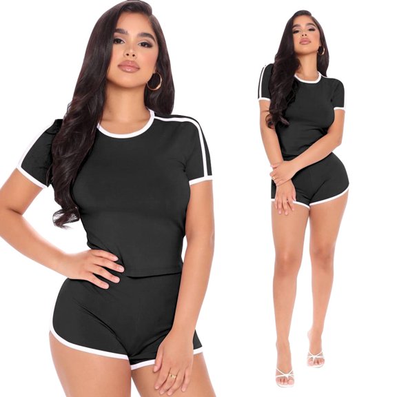 Tejiojio Active Women's Summer Clearance Two-piece Sets Women Solid Short Sleeves Tops Sports Shorts Sweatpants Sweatsuit