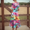 thumbnail image 5 of Women's Summer Floral V Neck Maxi Dress Short Sleeve High Waist A Line Flowy Boho Dresses,S-3XL, 5 of 7