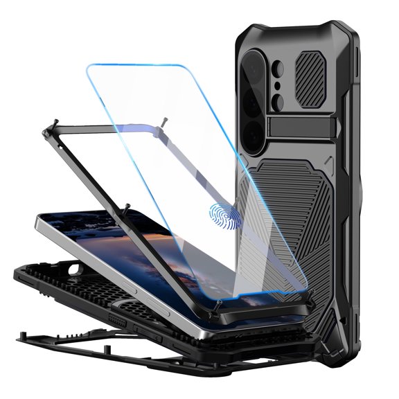 eBizWare for Samsung Galaxy S26 Ultra Case Metal Heavy Duty Phone Case Built-in Screen Protector Full Body Protective Dust Proof Military - Grade Rugged (Black)