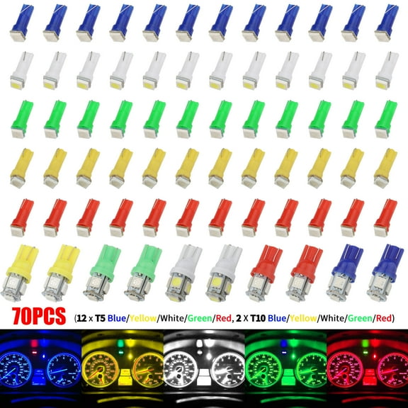 Yesurprise 70pcs T5 T10 5050-SMD Light Bulbs Kit - LED Speedometer Dashboard Gauge Lamp Bulb Tail Lights Replacement Parts