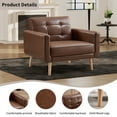 thumbnail image 3 of Bonzy Home Tufted Accent Armchair — PU Faux Leather Upholstered Mid-Century Modern Club Chair with Solid Wood Legs, Comfy Lounge Chairs for Living Room Bedroom Study, Brown, 3 of 5