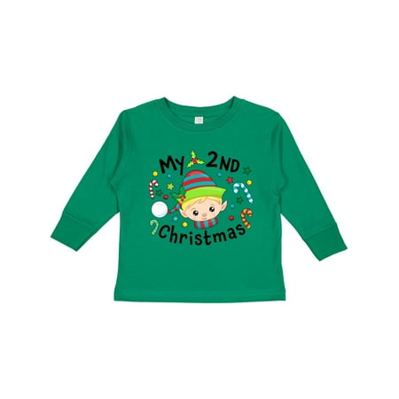 

Inktastic My 2nd Christmas Elf Boy with Candy Canes Gift Toddler Boy or Toddler Girl Long Sleeve T-Shirt