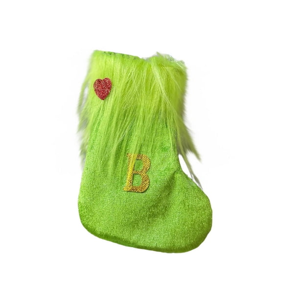 Luoshdecor Christmas Plush Stocking,7 in Small Green Embroidered Letter Stocking Soft Vevlet Cuff Christmas Stockings for Holiday Xmas Tree Fireplace Party Decor(B)