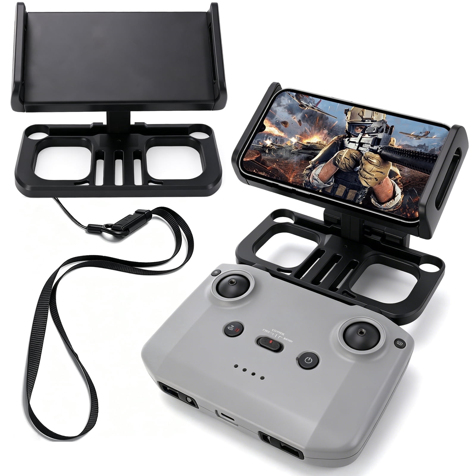 Drone Tablet Mount Holder - Universal Adjustable 4.7-12.9" Bracket Compatible with Dji Mavic 2/Zoom/Pro Mini 2/2S/SE, Air 2/2S, Pro/Spark/ZINO Controllers, Extended Control Phone Clip with Lanyard
