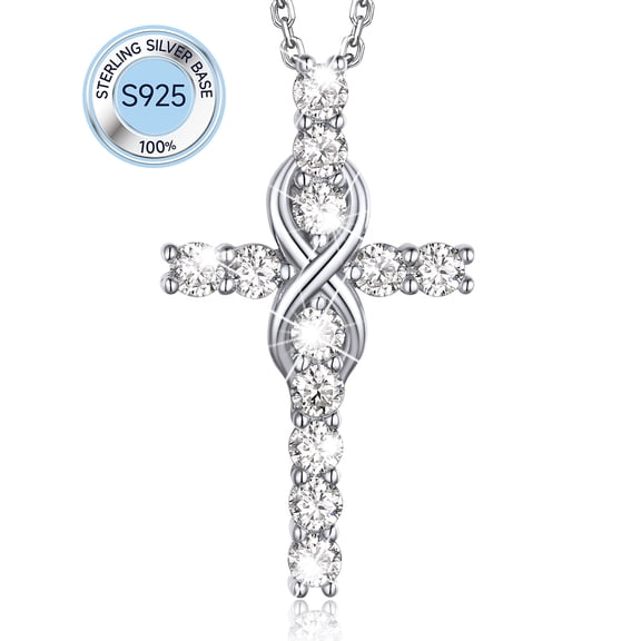MomentWish 1 Carat Moissanite Cross Necklace for Women 925 Sterling Silver Easter Christian Mother's Day Gifts for Her