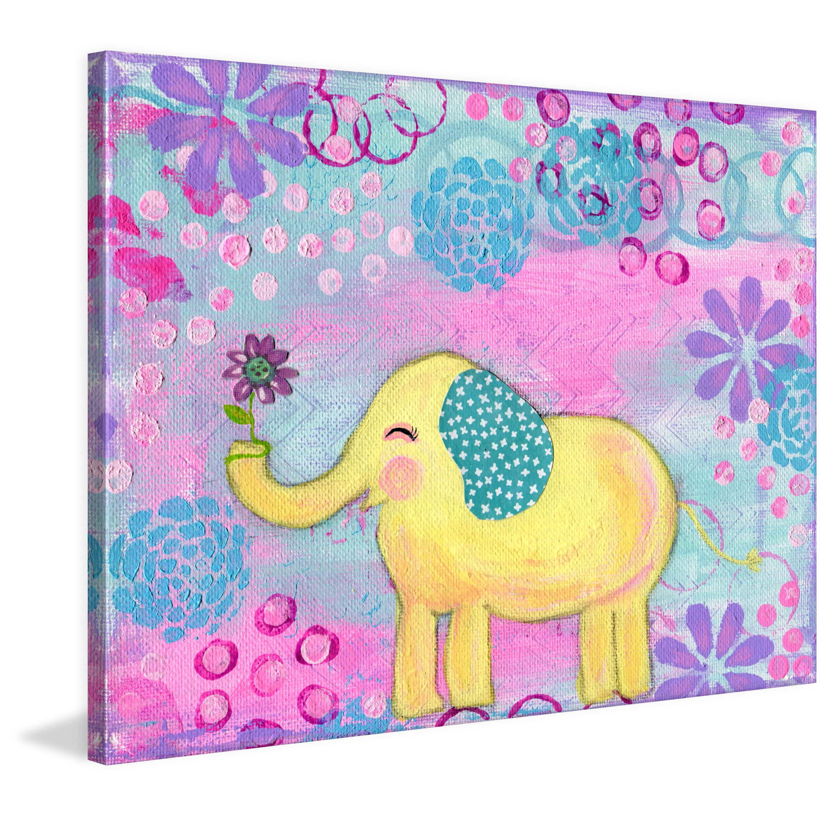 Marmont Hill "Yellow Elephant" by Jill Lambert Painting Print on Wrapped Canvas