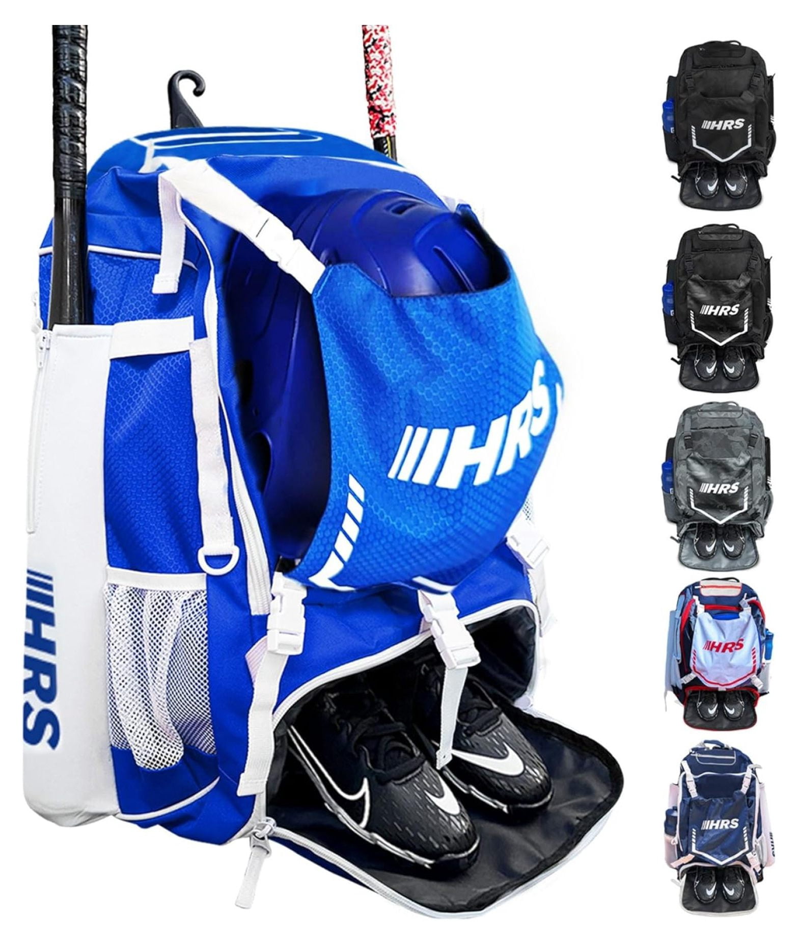 Baseball Bag, Softball Bat Bag for Youth & Adult. Holds 4 Bats, Glove, Water Bottle, Shoe Compartment, Helmet, Fence Hook for Equipment & Gear