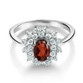 thumbnail image 2 of Gem Stone King 1.47 Ct Oval Red Garnet 925 Sterling Silver Flower Ring, 2 of 4