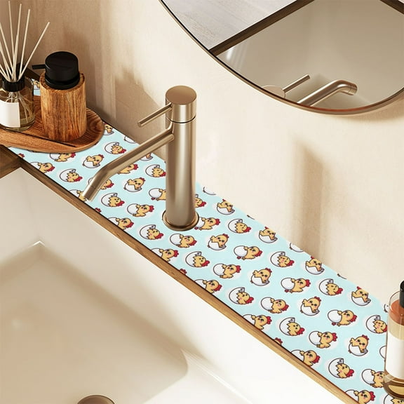 Faucet Mat for Kitchen Sink 30'' Sink Splash Guard Mat Super Absorbent Fast Drying Drain Pad Cute Chick with Egg 2 Pack