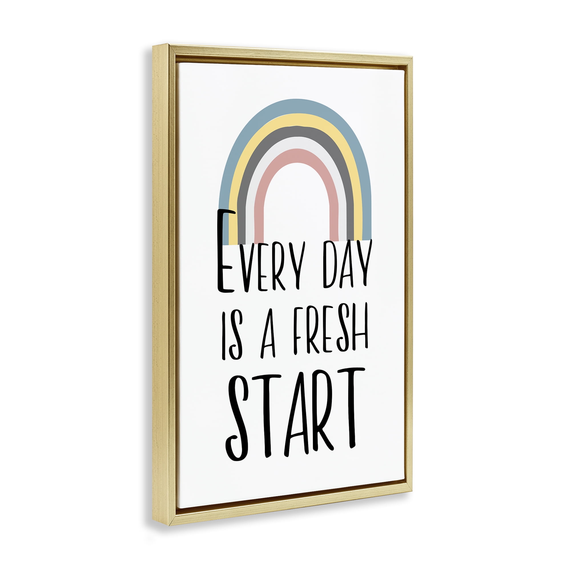 Stupell Industries Every Day Fresh Start Text & Numbers Painting Gold Floater Framed Canvas Art Print Wall Art, 21 x 31