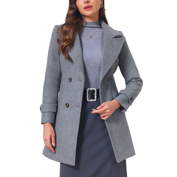 INSPIRE CHIC Women's Winter Coat Notched Lapel Collar Double Breasted Elegant Office Work Outerwear Trench Coats with Belt XS Gray