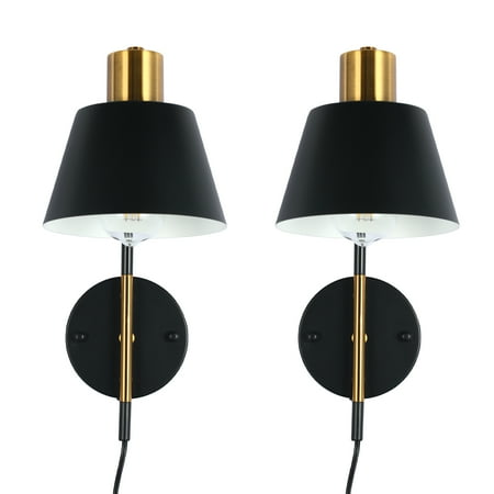 

YANSUN Swing Arm Wall Lamp Set of 2 Adjustable Black Wall Sconce Hardwired