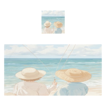 Seaside 2 Piece Cotton Bath and Face Towel Set Soft and Absorbent, for Beach Pool Bathroom