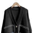 thumbnail image 2 of Chouyatou Women's Open Front Cardigan Oversized Button Down Denim Jean Patchwork Sweater Coat, 2 of 4