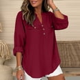 thumbnail image 6 of ClodeEU Women's V Neck Long Sleeve Linen Blend Button Shirt Top ,Solid Color Casual Blouse Wine,Womens Plus XXL, 6 of 7