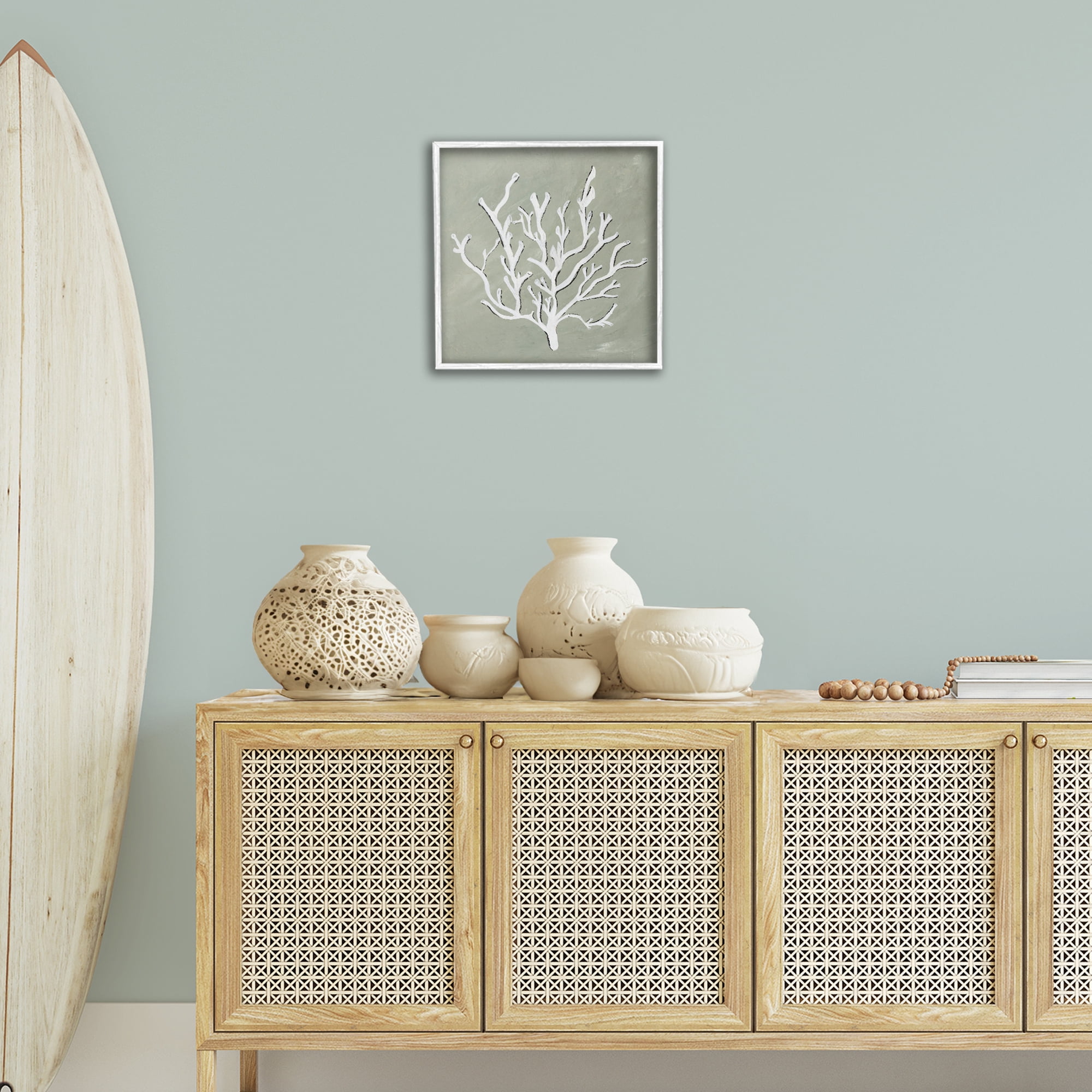 Stupell Industries White Coral Impression Coastal Painting White Framed Art Print Wall Art, 17 x 17